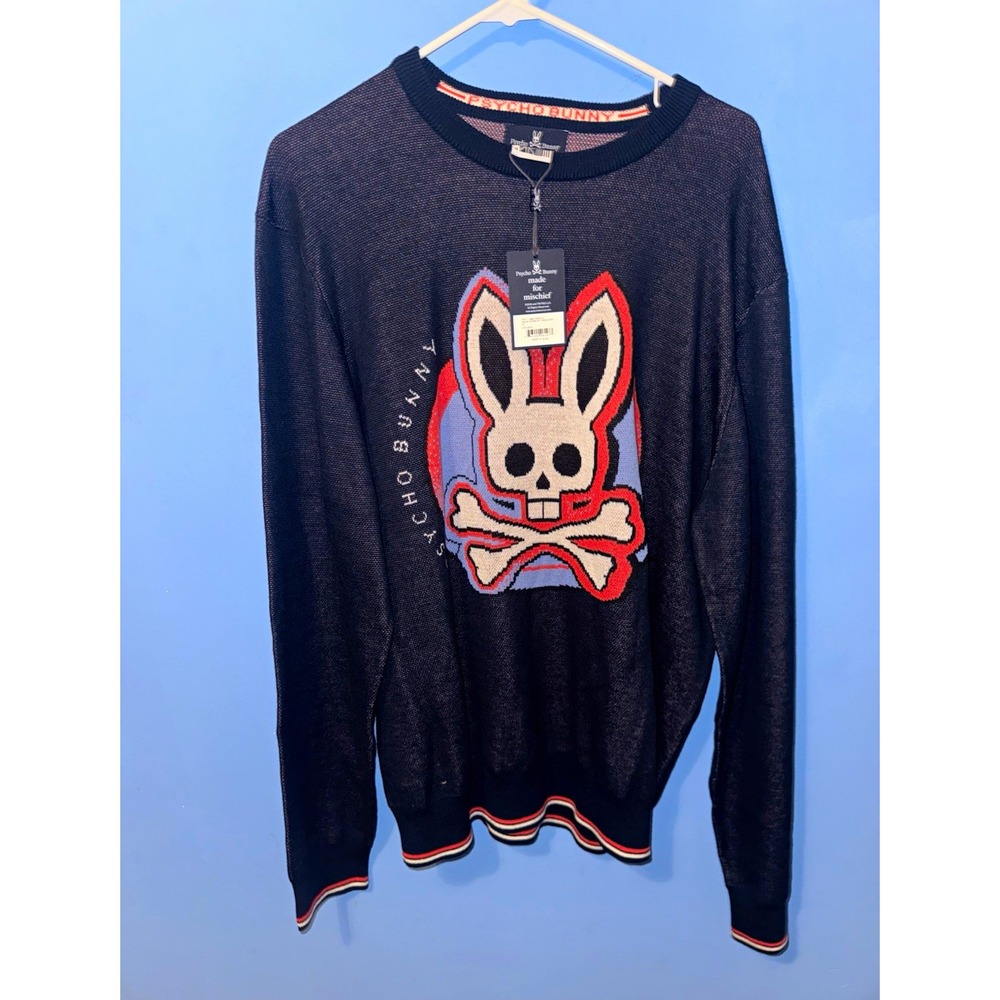 Psycho Bunny Mens Navy Norbury Crew Neck Knit Pullover Sweater XL B6E120N1CO